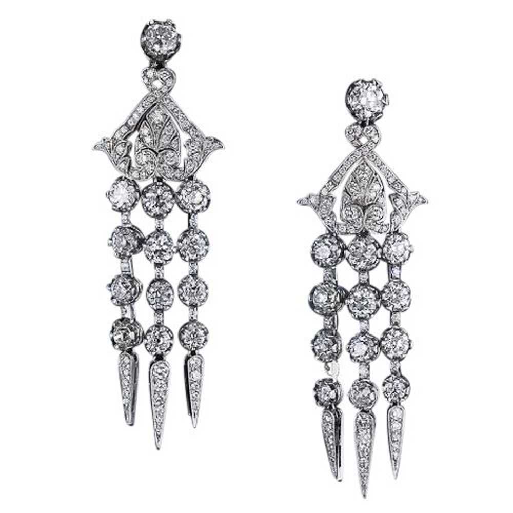 Diamond Platinum Edwardian Style Chandelier Earri… - image 3