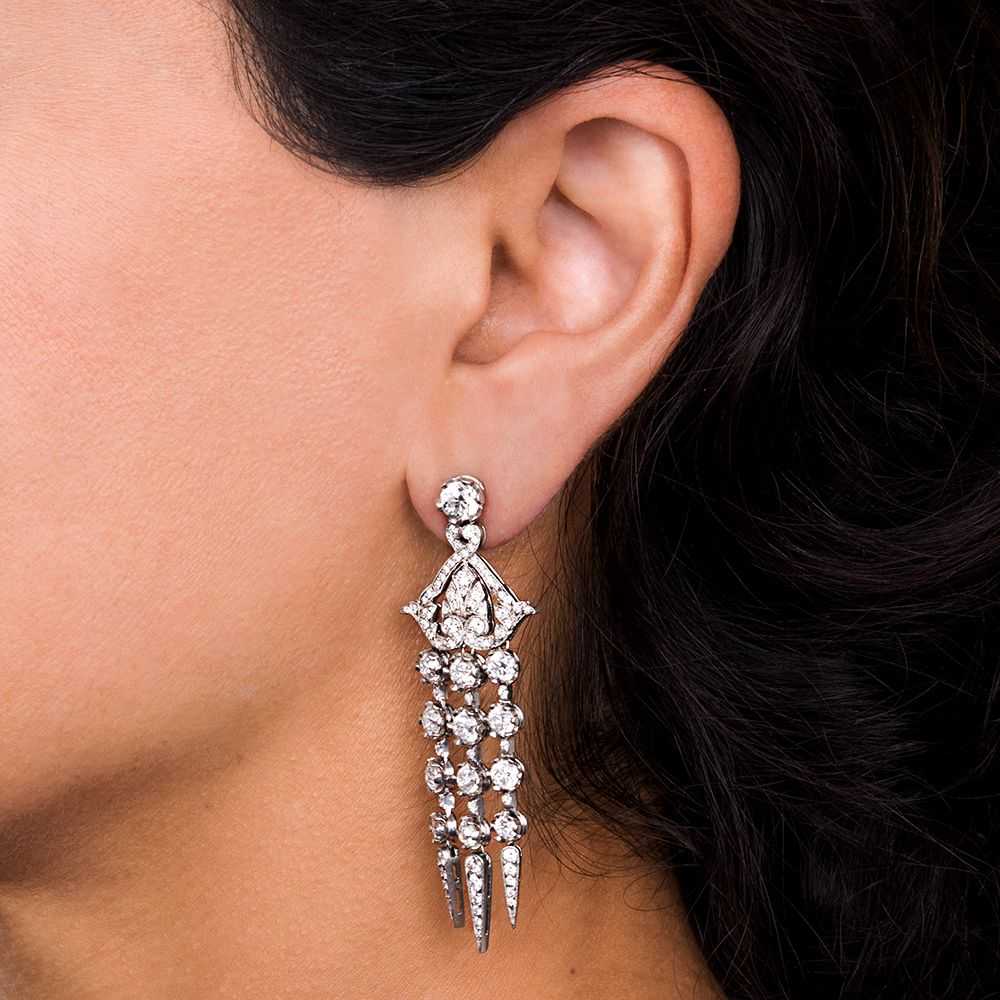 Diamond Platinum Edwardian Style Chandelier Earri… - image 4