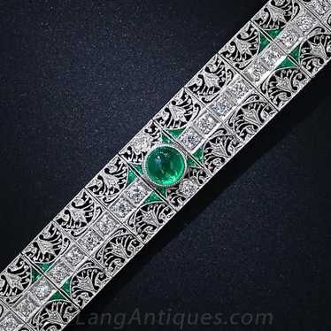 Edwardian Platinum Diamond and Emerald Bracelet