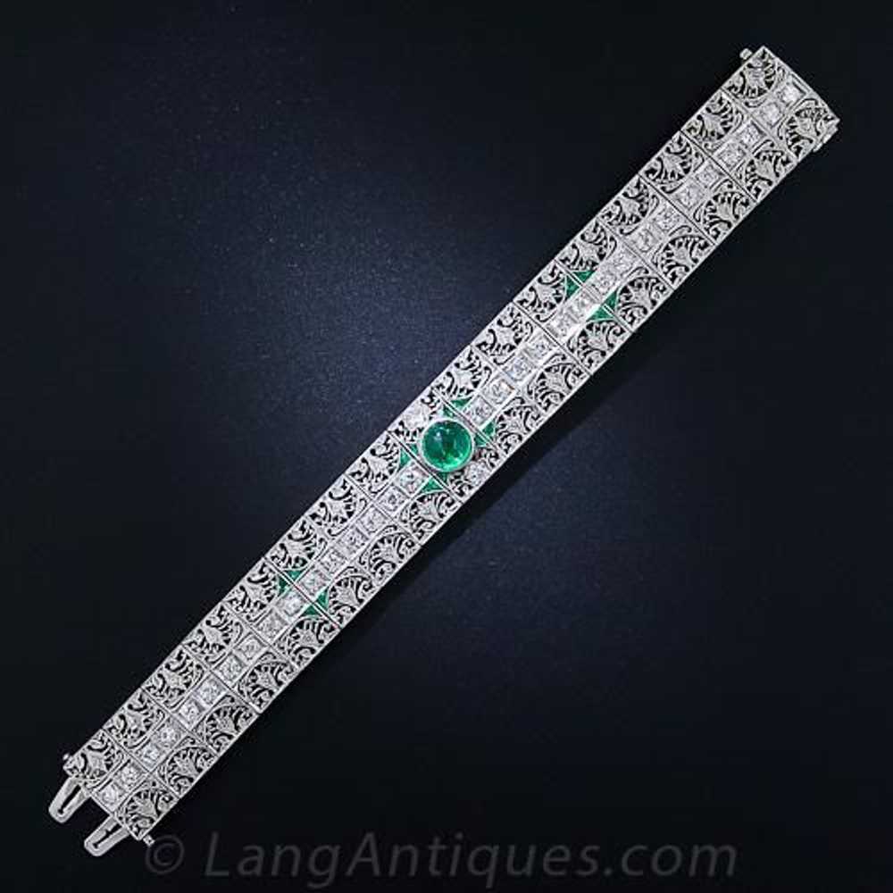 Edwardian Platinum Diamond and Emerald Bracelet - image 2