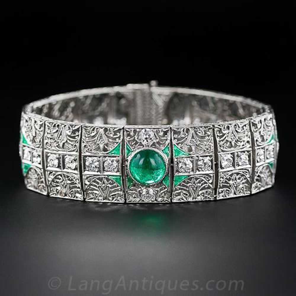 Edwardian Platinum Diamond and Emerald Bracelet - image 3
