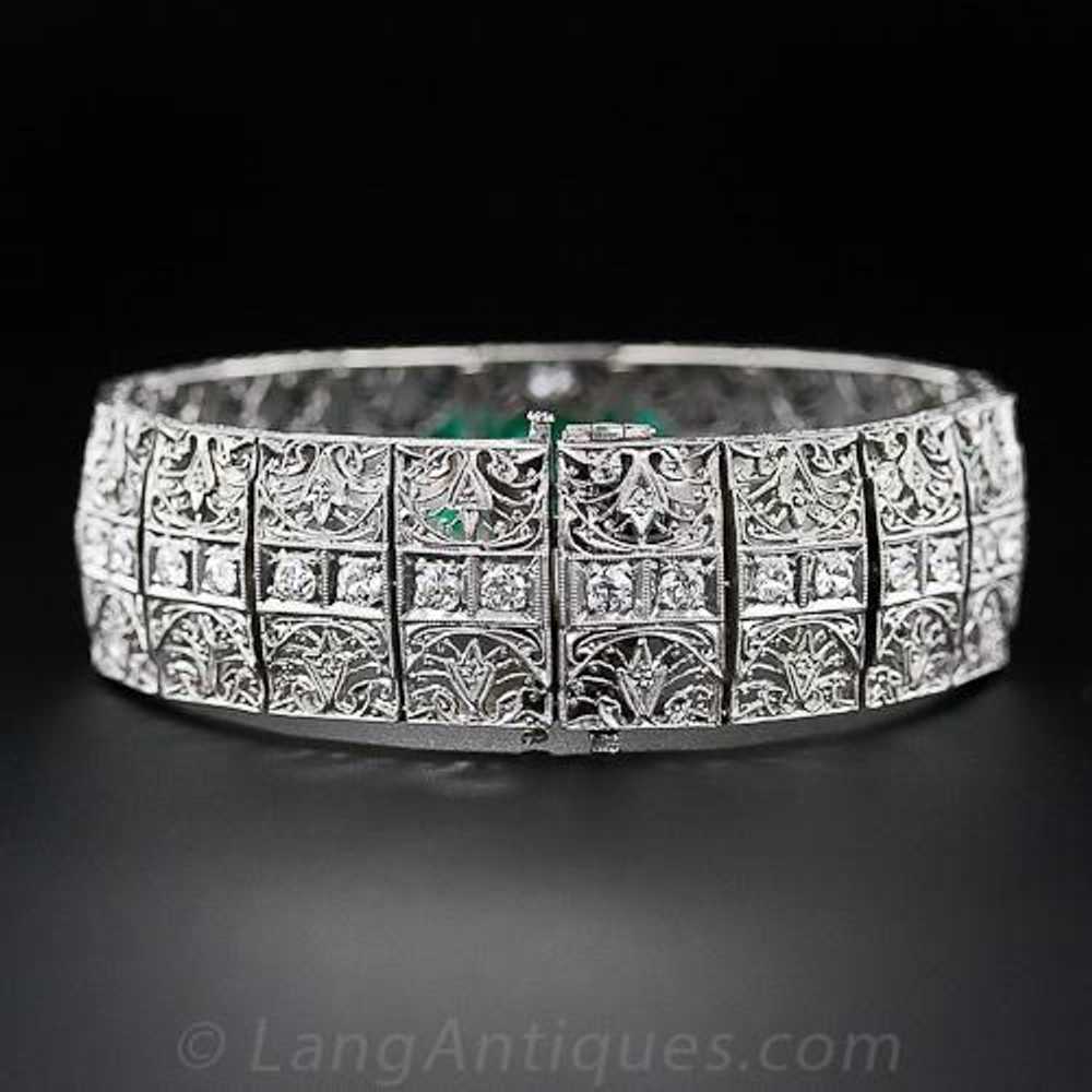 Edwardian Platinum Diamond and Emerald Bracelet - image 4