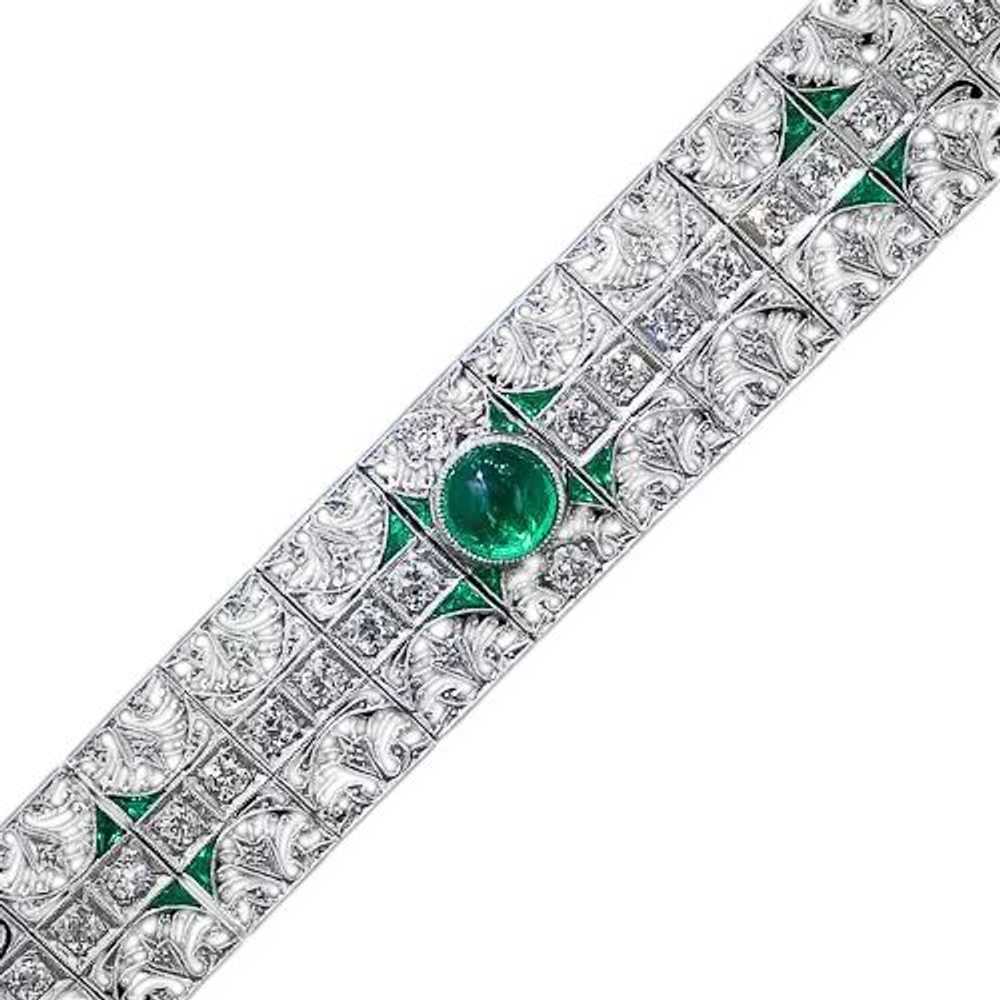 Edwardian Platinum Diamond and Emerald Bracelet - image 6