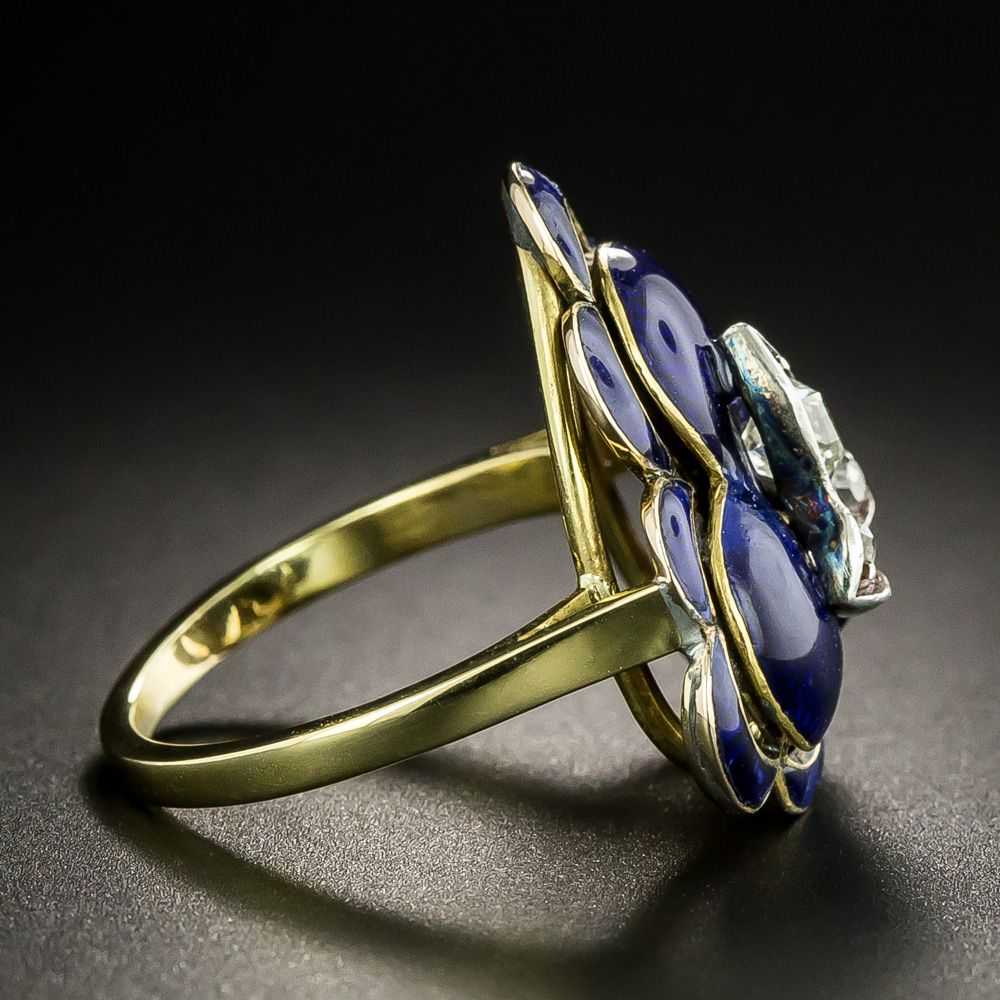 Victorian Diamond and Blue Enamel Clover Ring - image 3