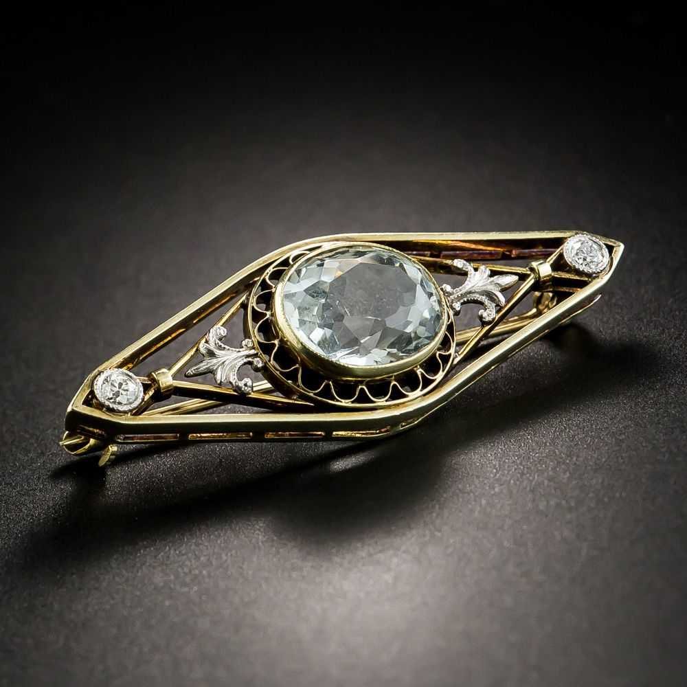 Antique Aquamarine and Diamond Brooch by Charles … - image 1
