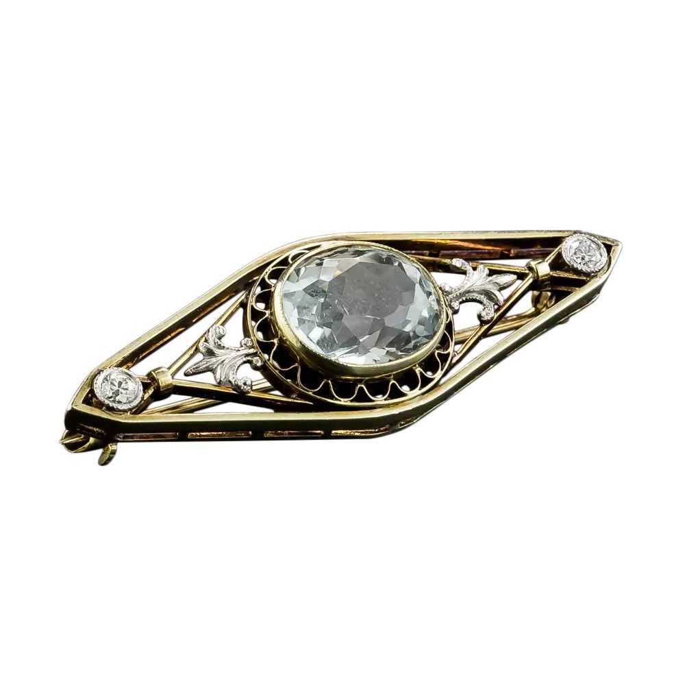 Antique Aquamarine and Diamond Brooch by Charles … - image 3