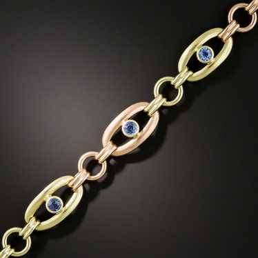 Retro Two Tone Sapphire Link Bracelet - image 1