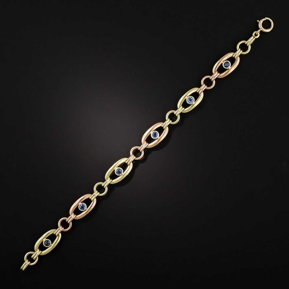 Retro Two Tone Sapphire Link Bracelet - image 2