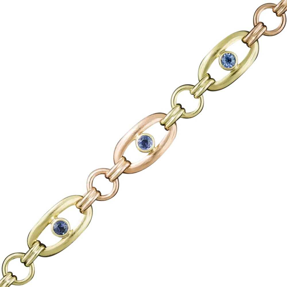 Retro Two Tone Sapphire Link Bracelet - image 3
