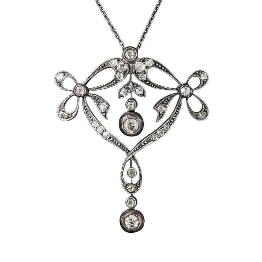 Antique Diamond Bow Necklace, Circa 1890 - image 2
