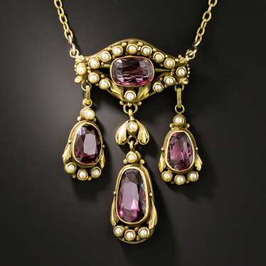Victorian Garnet and Pearl Necklace/Brooch - image 1
