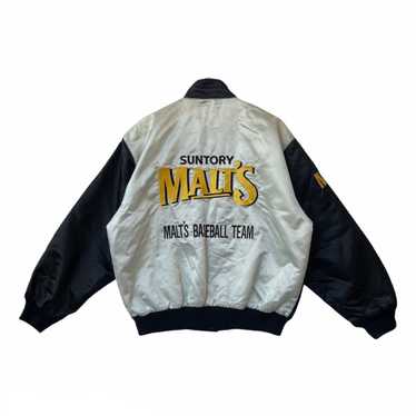 Vtg 90s Suntory Malts BASEBALL TEAM snap on button bomber varsity top jacket Large size