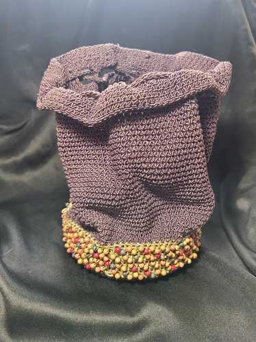 Crocheted Drawstring Handbag with Multi-Colored B… - image 1