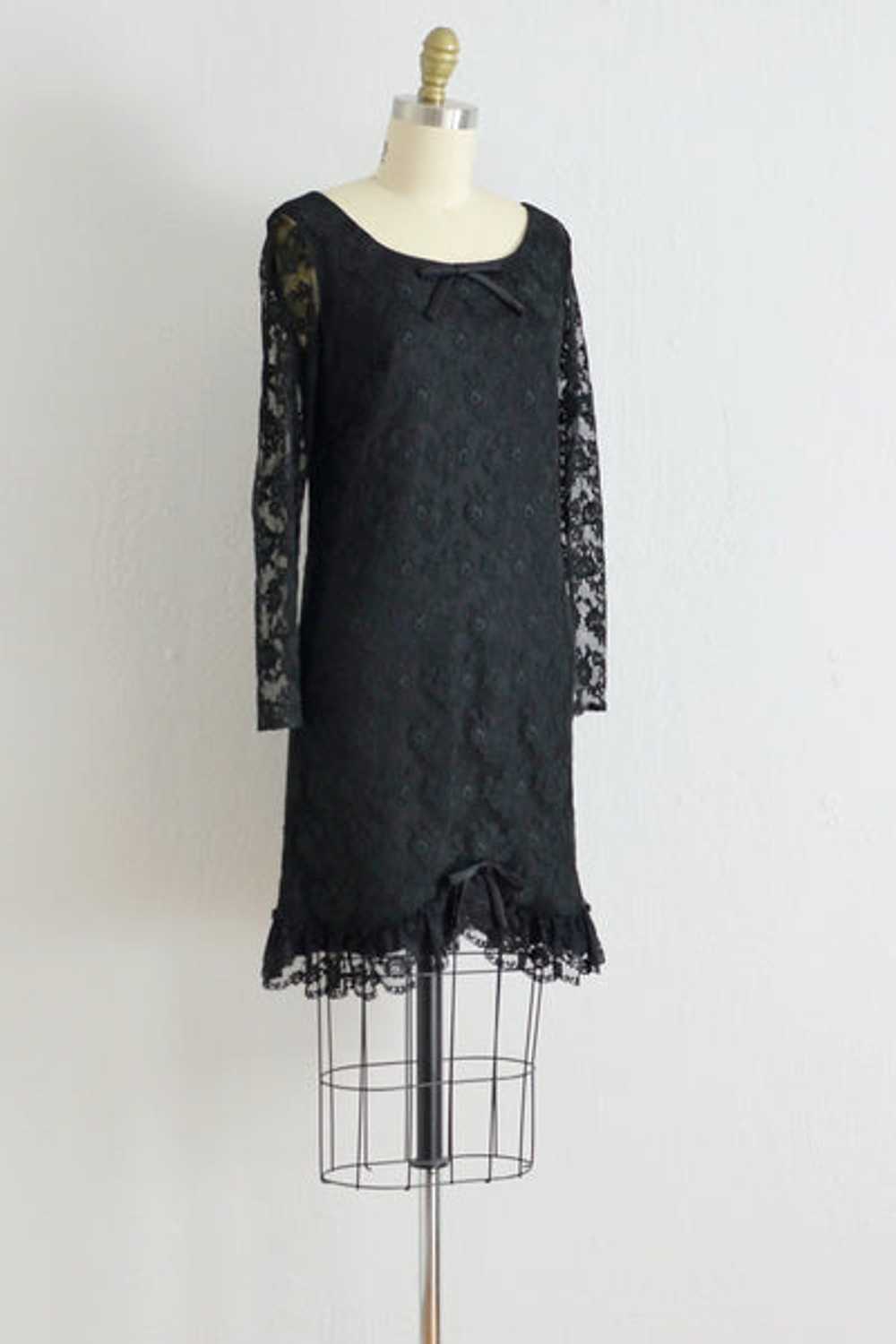 60s Black Lace Party Dress / S - image 2