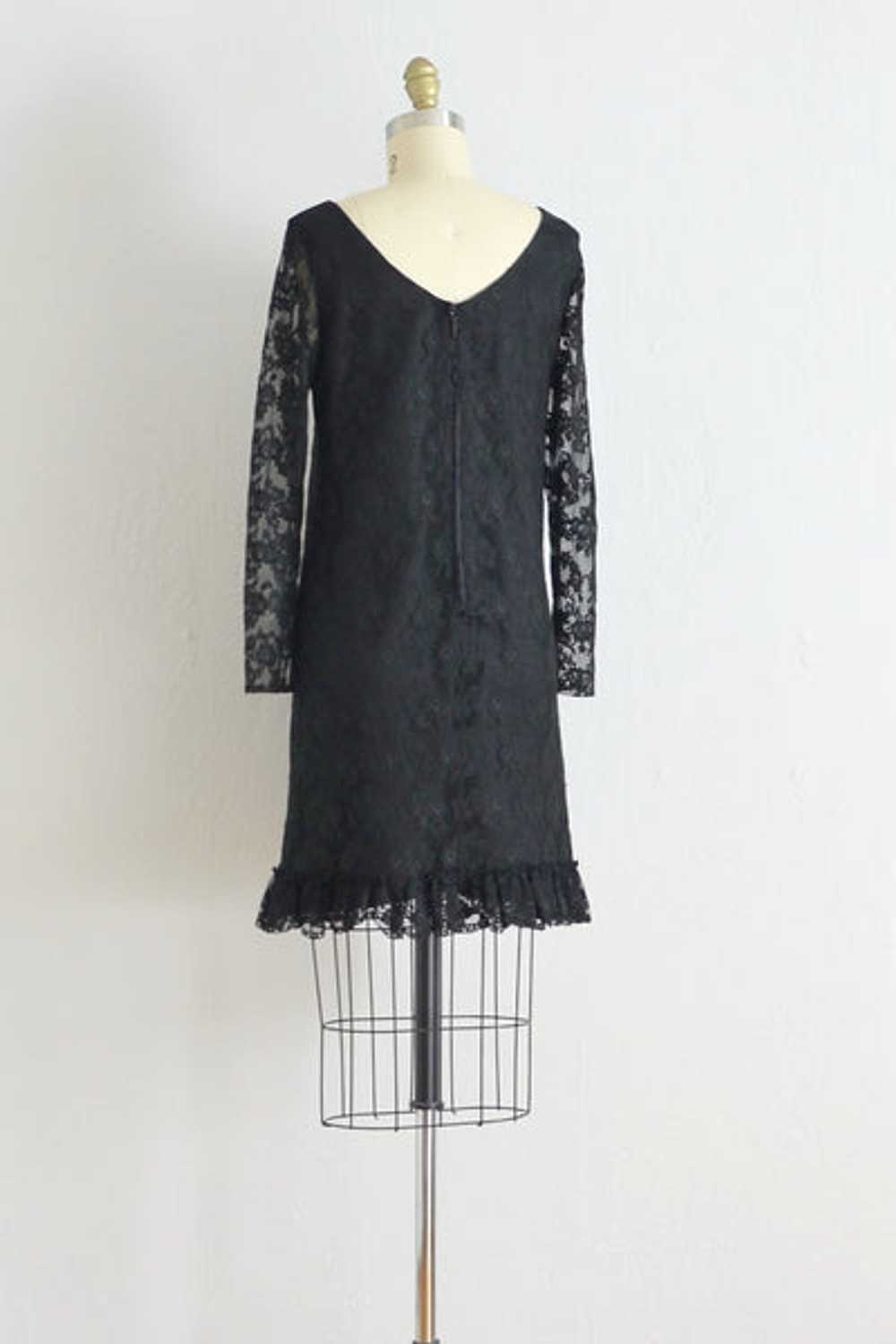 60s Black Lace Party Dress / S - image 3