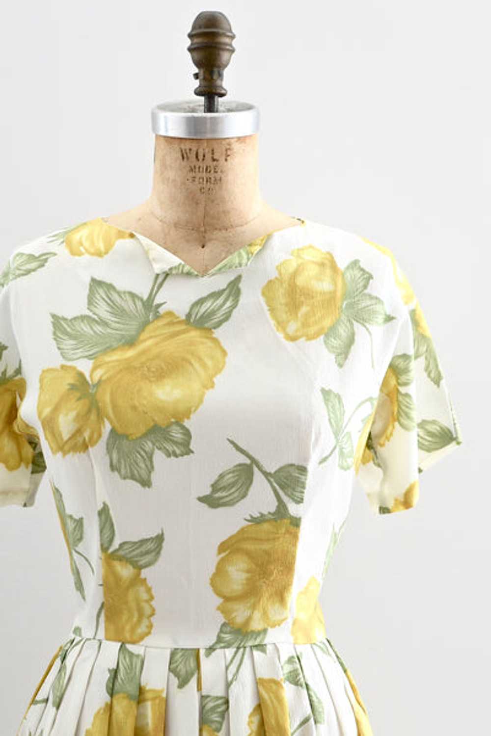 1960s Yellow Floral Print Dress - image 2