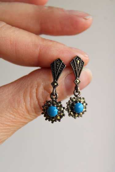 Vintage 1980s 1990s Sterling Silver Turquoise Earr