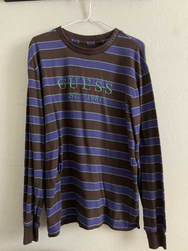 Vintage 1990s Men's GUESS Black Blue & Purple Striped Long Sleeve T-Shirt Size Extra Large Asap Rocky newest Hip Hop Swag Polo Georges Marciano Tee