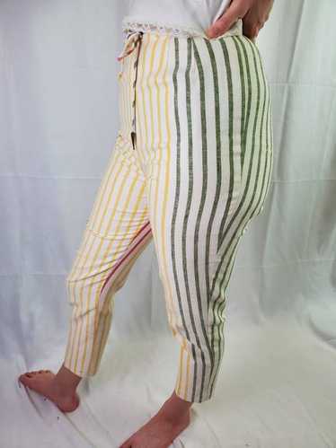 【60's】 vintage Stripe design trousers Vintage 1960s 1970s Denim Jeans Navy Blue White Orange