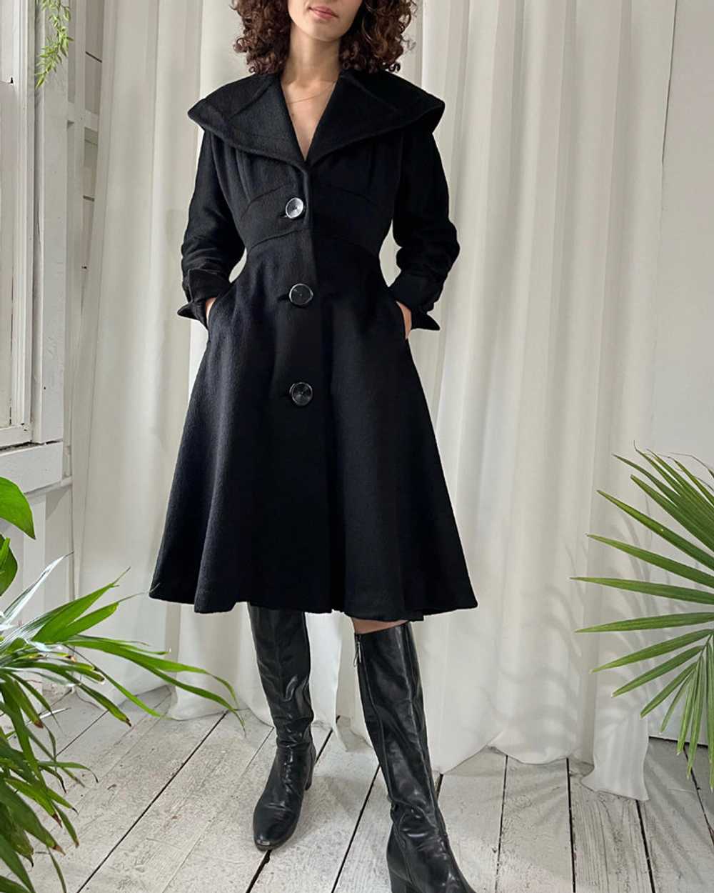 40s Black Wool Princess Coat - image 2