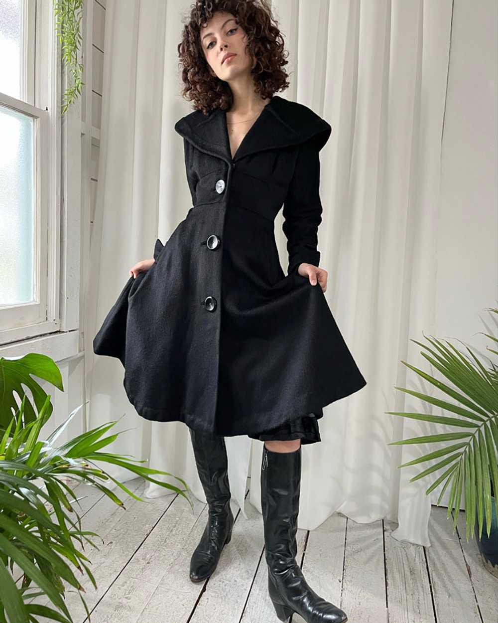 40s Black Wool Princess Coat - image 3