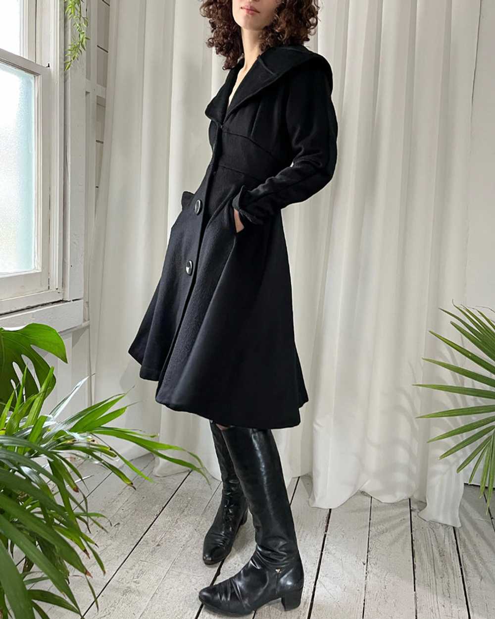 40s Black Wool Princess Coat - image 4