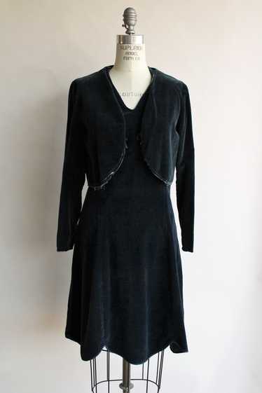 Vintage 1920s Navy Blue Velvet Dress and Bolero J… - image 1