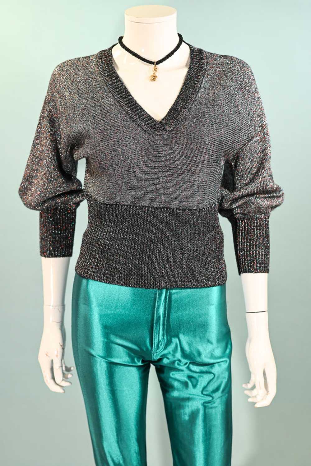 Vintage 70s Metallic Sparkle Sweater Batwing Slee… - image 1