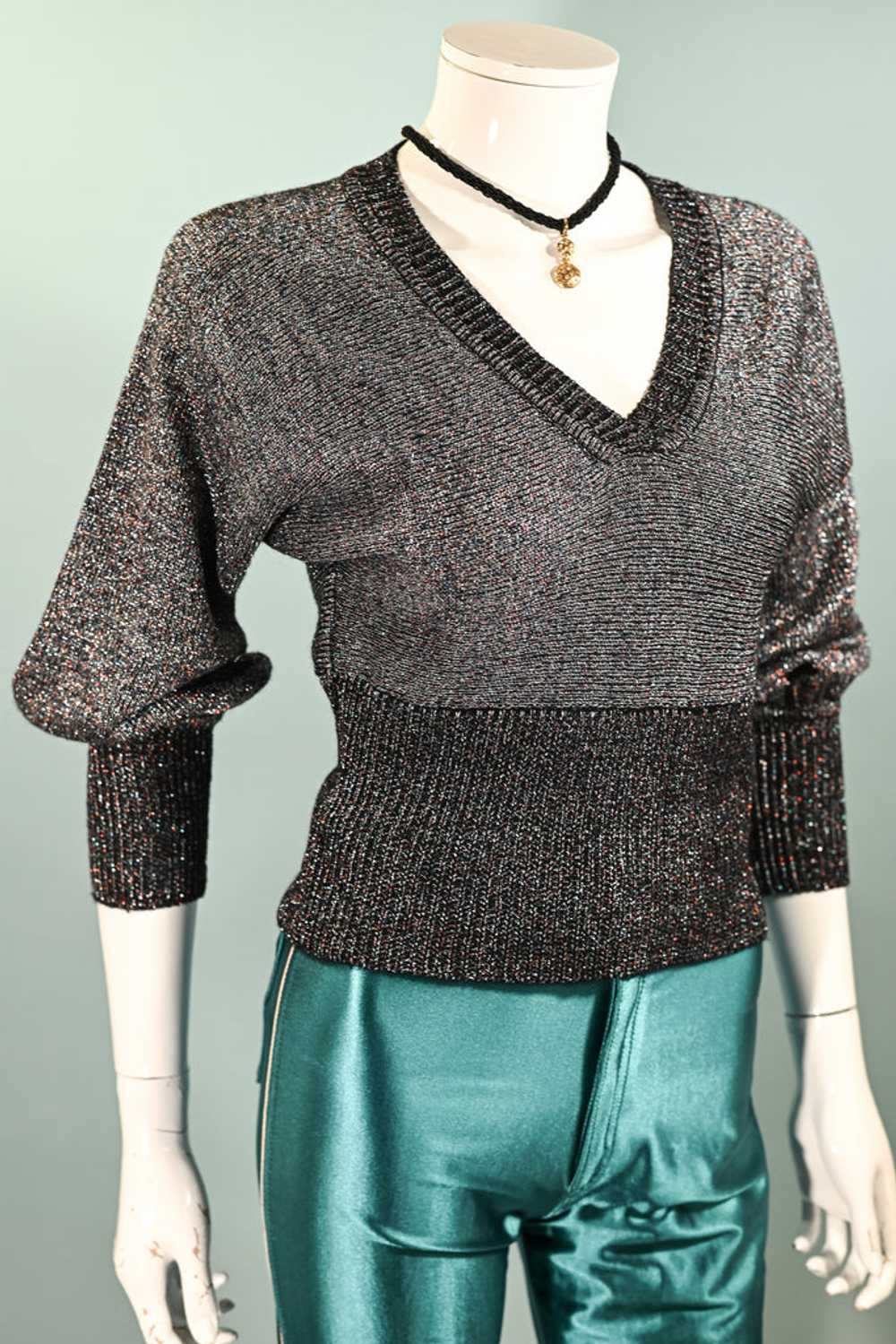 Vintage 70s Metallic Sparkle Sweater Batwing Slee… - image 6
