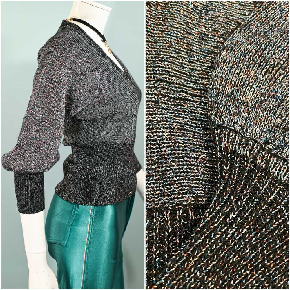 Vintage 70s Metallic Sparkle Sweater Batwing Slee… - image 7