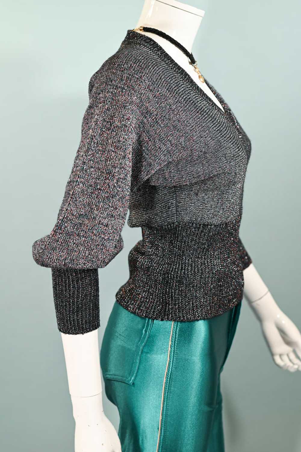 Vintage 70s Metallic Sparkle Sweater Batwing Slee… - image 8