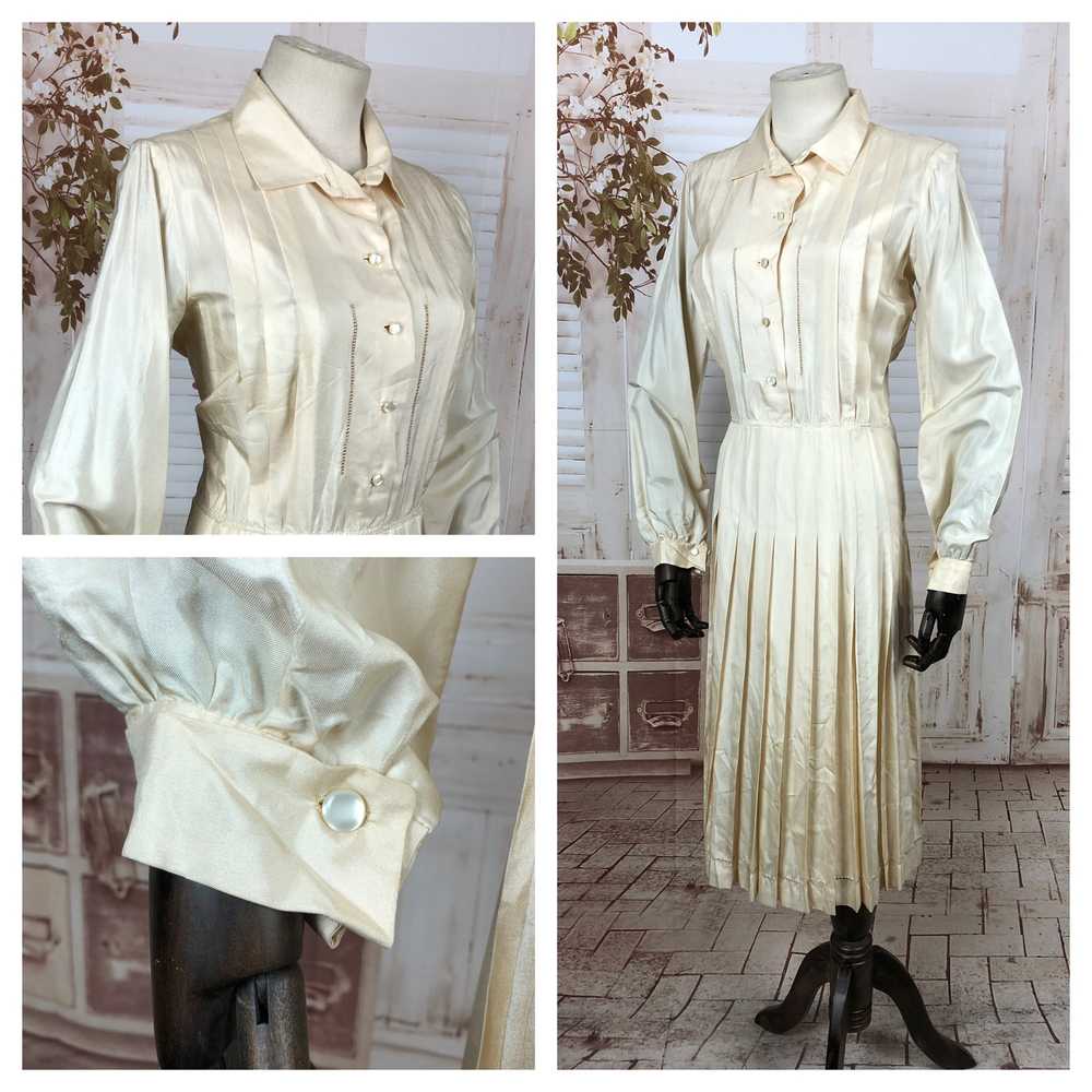Original Vintage 1930s 30s Cream Silky Rayon Dres… - image 1