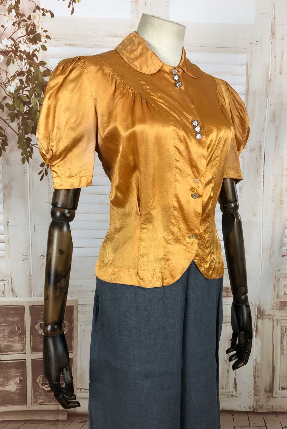 Original Vintage 1930s 30s Satin Gold Blouse With… - image 2