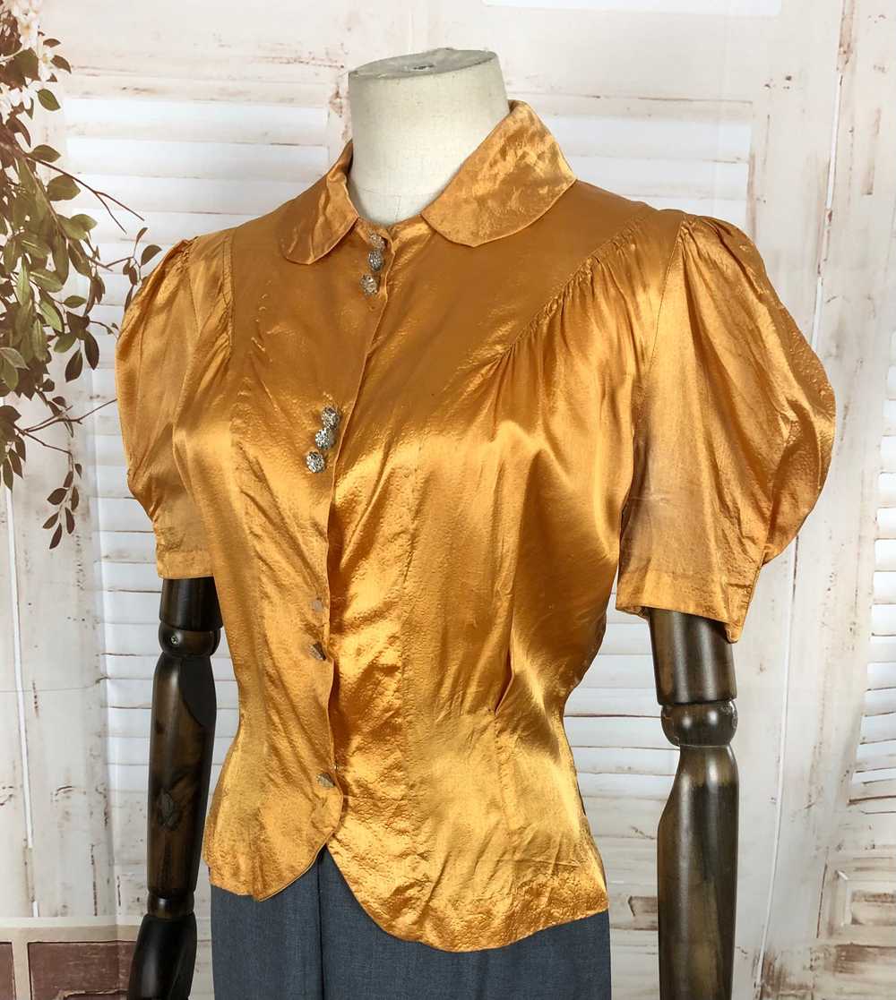 Original Vintage 1930s 30s Satin Gold Blouse With… - image 4