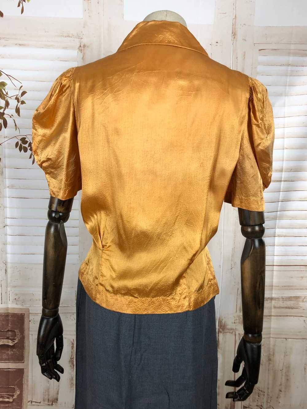 Original Vintage 1930s 30s Satin Gold Blouse With… - image 5