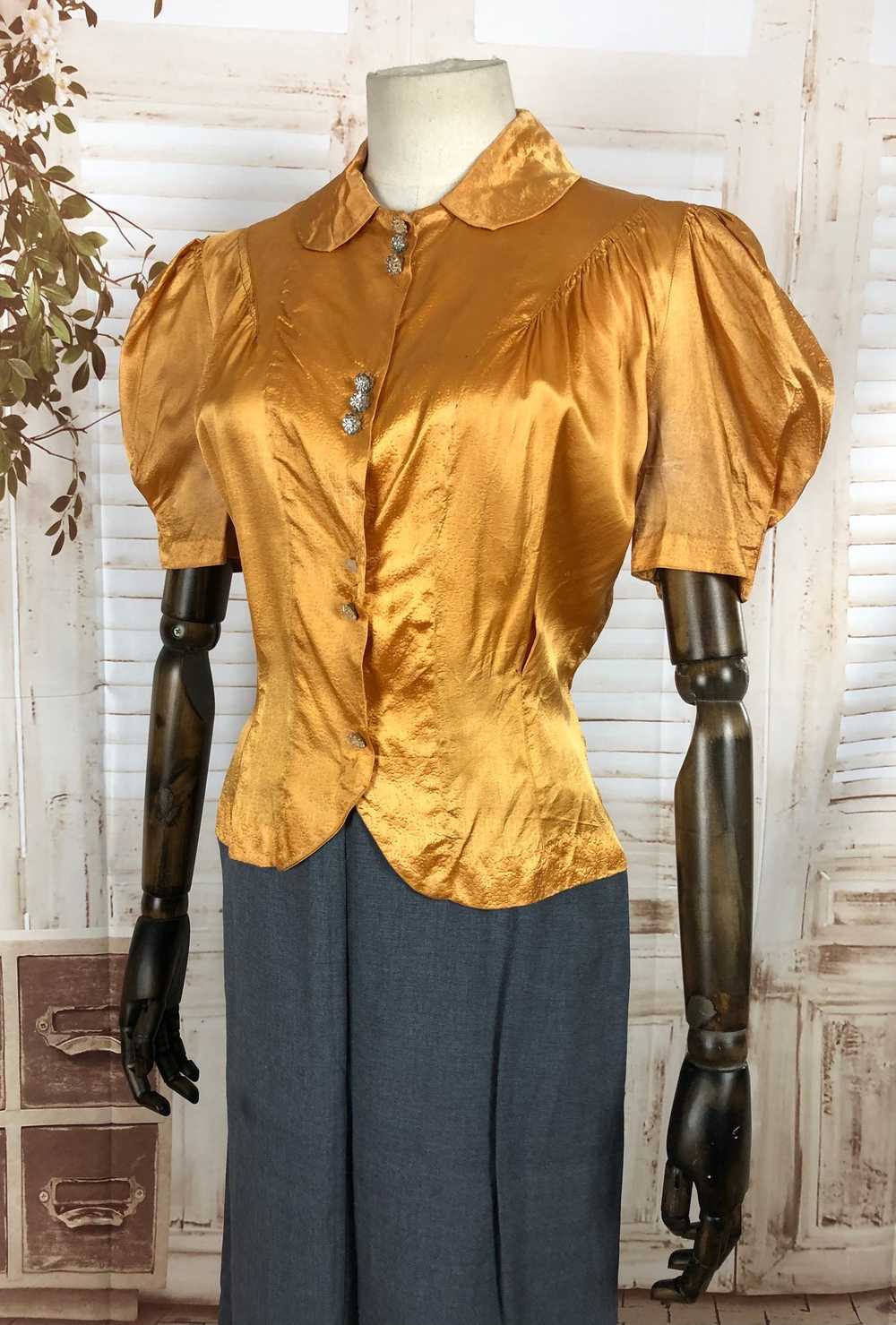 Original Vintage 1930s 30s Satin Gold Blouse With… - image 6