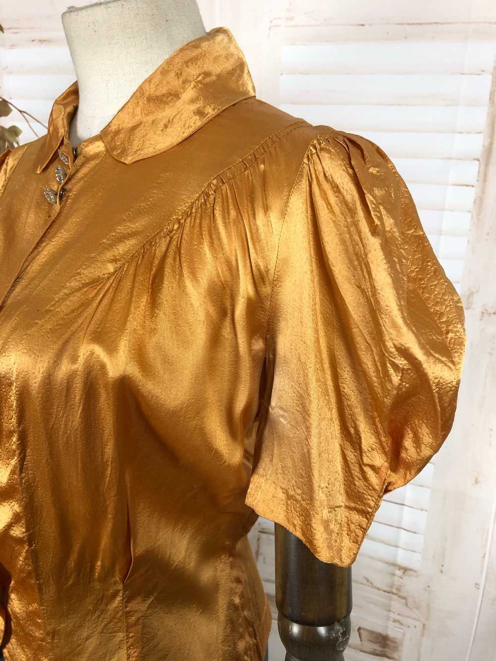 Original Vintage 1930s 30s Satin Gold Blouse With… - image 9