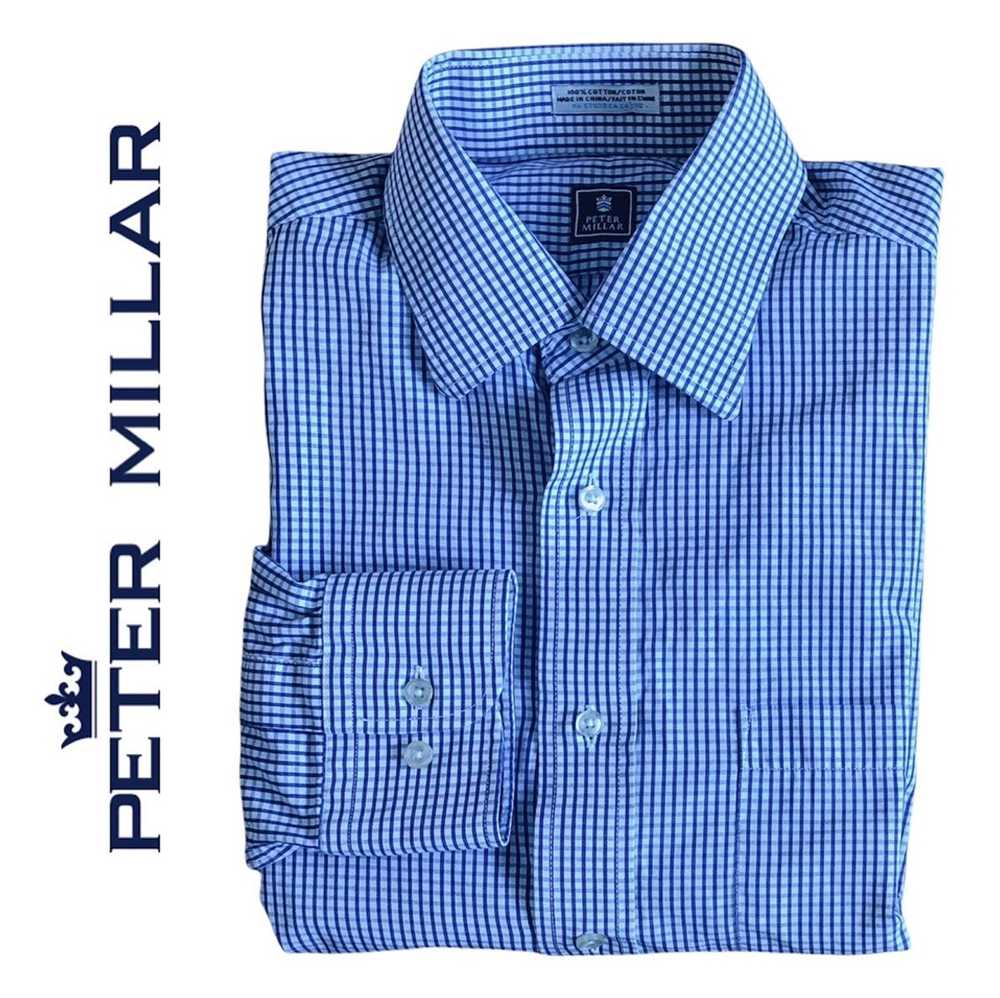 Peter Millar Navy/White Gingham 100% Cotton Butto… - image 1