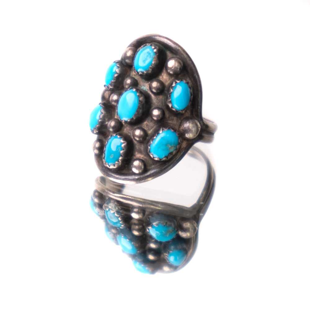 STERLING SILVER TURQUOISE ZUNI CLUSTER RING - image 1