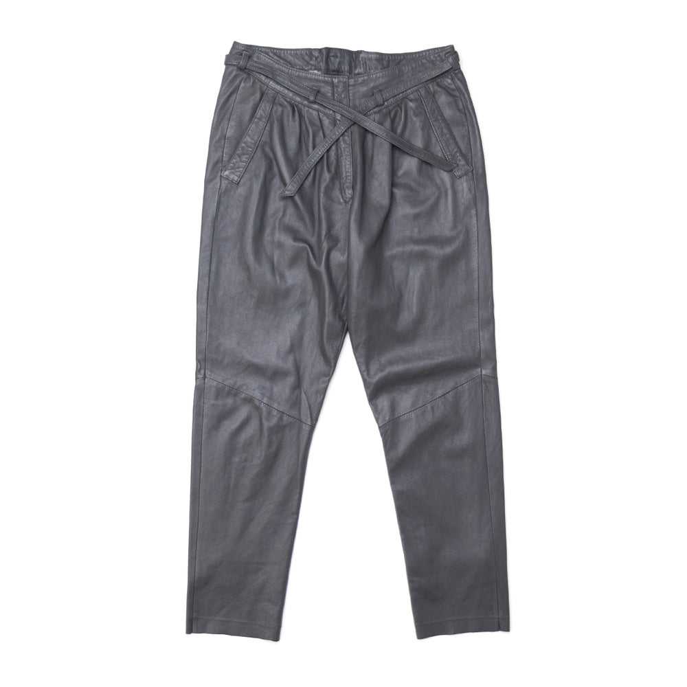 GREY LEATHER PANTS ATTACHED WAIST BELT - image 1