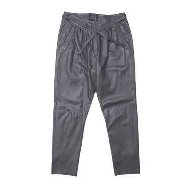 GREY LEATHER PANTS ATTACHED WAIST BELT - image 1