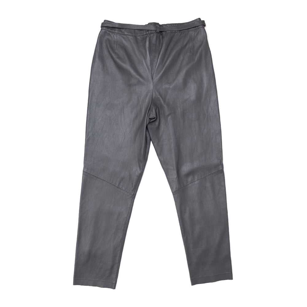 GREY LEATHER PANTS ATTACHED WAIST BELT - image 2