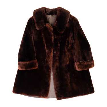 LONG BROWN THICK FUR COAT - image 1