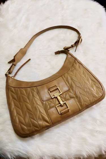 Gucci Brown Suede Jackie-O Bag with Classic Stripe.  Luxury, Lot #77003