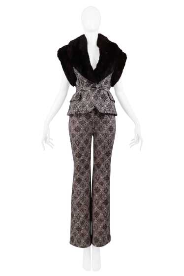 GIANFRANCO FERRE BROWN FUR PRINTED VEST & PANTS EN