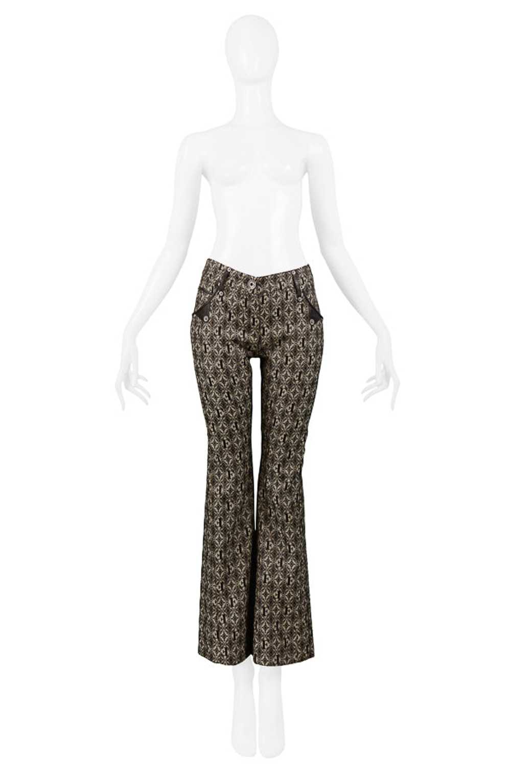 GIANFRANCO FERRE BROWN LOGO PANTS WITH LEATHER TRIM 2… - Gem