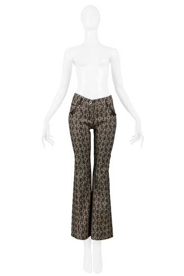 GIANFRANCO FERRE BROWN LOGO PANTS WITH LEATHER TRI