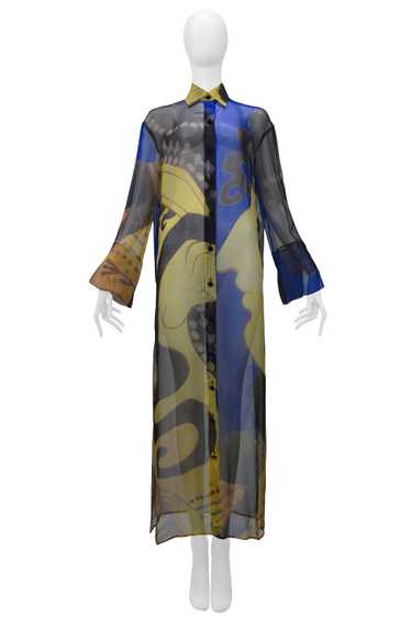 GIANFRANCO FERRE NAVY & GOLD CHIFFON CAFTAN SHIRT 