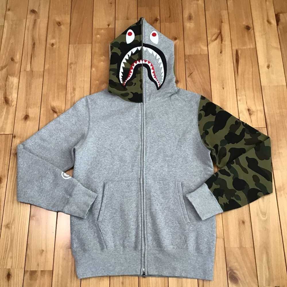 Bape 1st camo green x gray shark zip hoodie - image 1