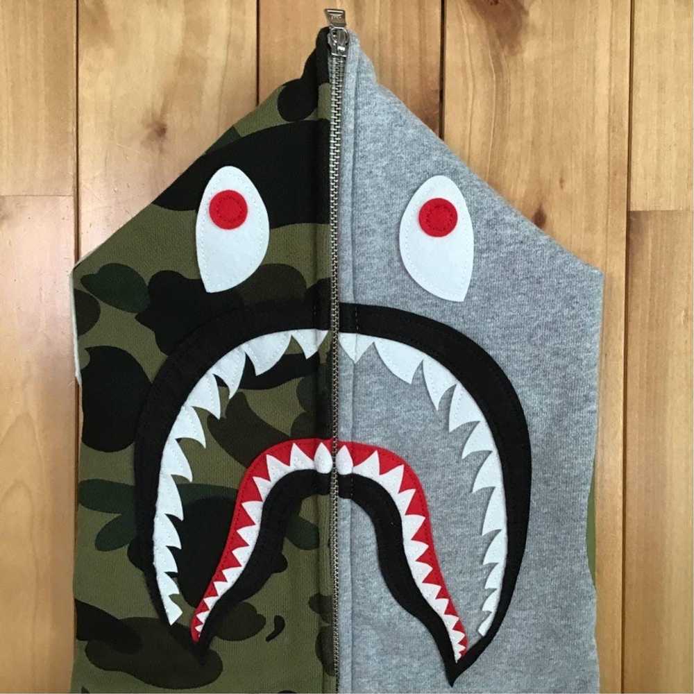 Bape 1st camo green x gray shark zip hoodie - image 2